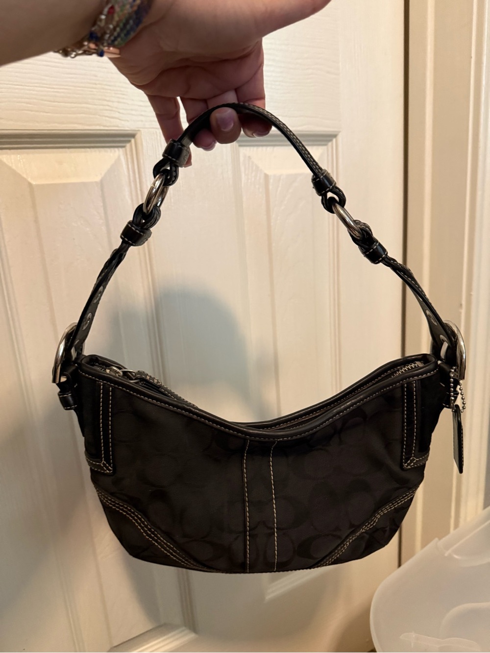 Coach Black Signature Hobo Jacquard Small Shoulder Bag